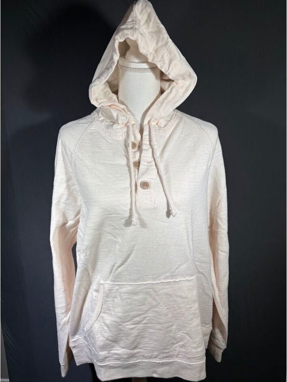 Banana Republic Mens Henley Hoodie Large Light Pink Cotton Slub Knit